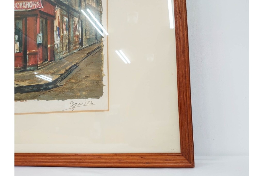 真作　サイン入り　荻須高徳　「街角のタバコ屋」　パリの街角を描いたリトグラフ　外箱付き　(R-086441)