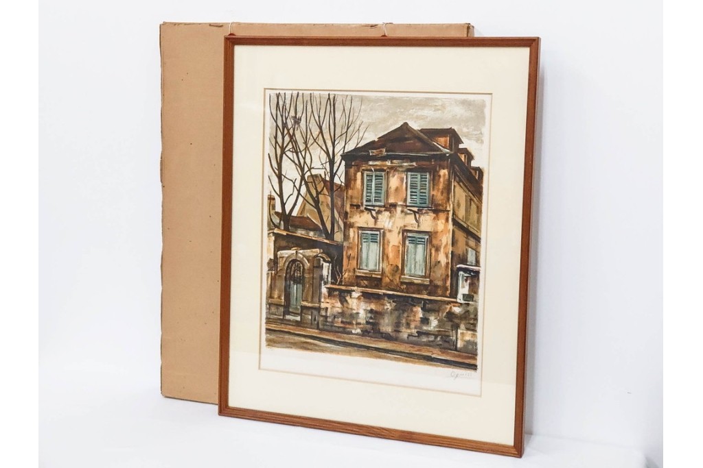 真作　サイン入り　荻須高徳　「クーバン(クーヴァン)」　153/185　修道院を描いたリトグラフ　外箱付き　(R-086442)