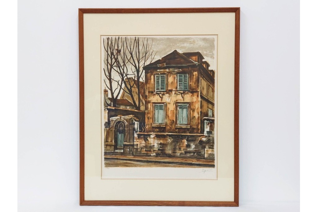 真作　サイン入り　荻須高徳　「クーバン(クーヴァン)」　153/185　修道院を描いたリトグラフ　外箱付き　(R-086442)