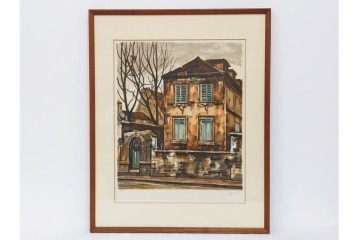 真作　サイン入り　荻須高徳　「クーバン(クーヴァン)」　153/185　修道院を描いたリトグラフ　外箱付き　(R-086442)