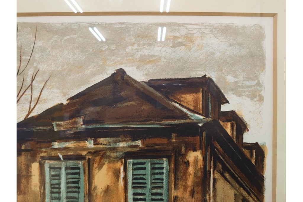 真作　サイン入り　荻須高徳　「クーバン(クーヴァン)」　153/185　修道院を描いたリトグラフ　外箱付き　(R-086442)