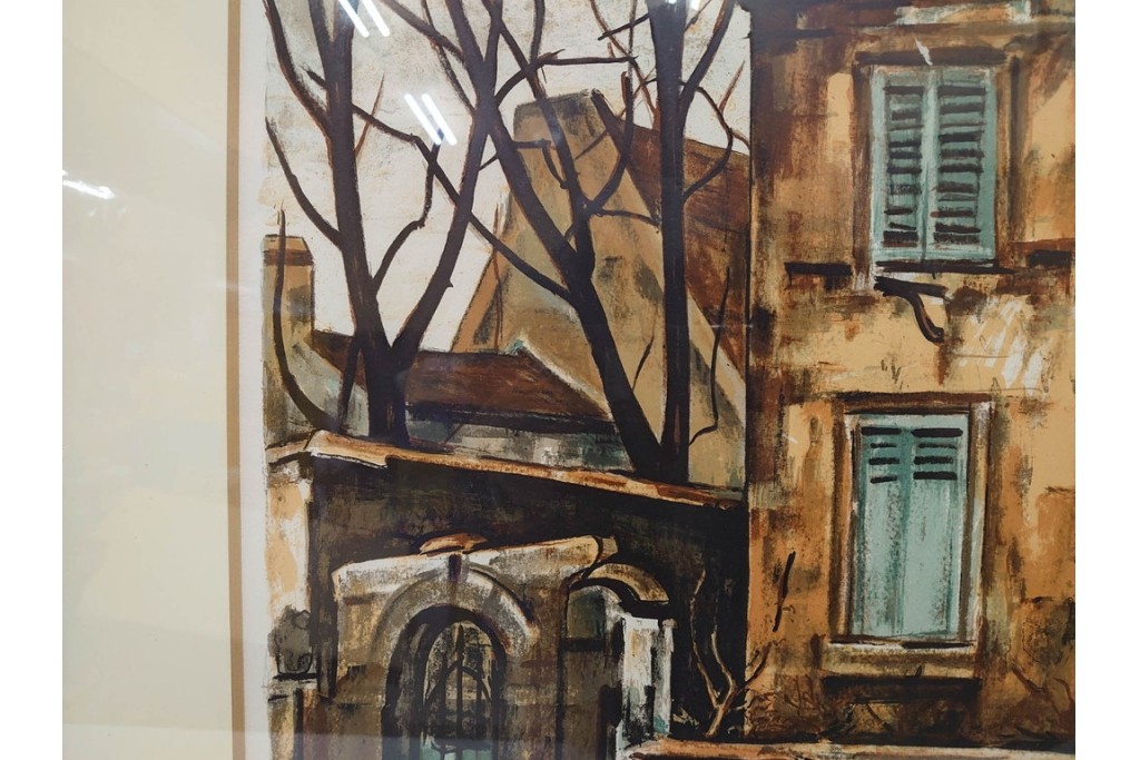 真作　サイン入り　荻須高徳　「クーバン(クーヴァン)」　153/185　修道院を描いたリトグラフ　外箱付き　(R-086442)