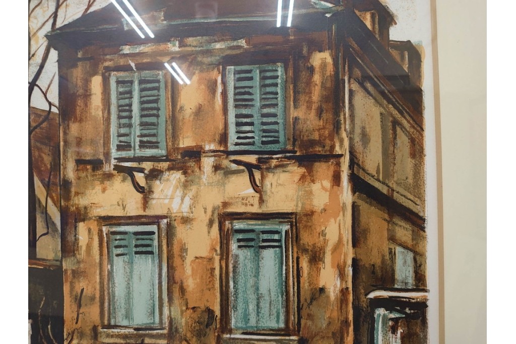 真作　サイン入り　荻須高徳　「クーバン(クーヴァン)」　153/185　修道院を描いたリトグラフ　外箱付き　(R-086442)