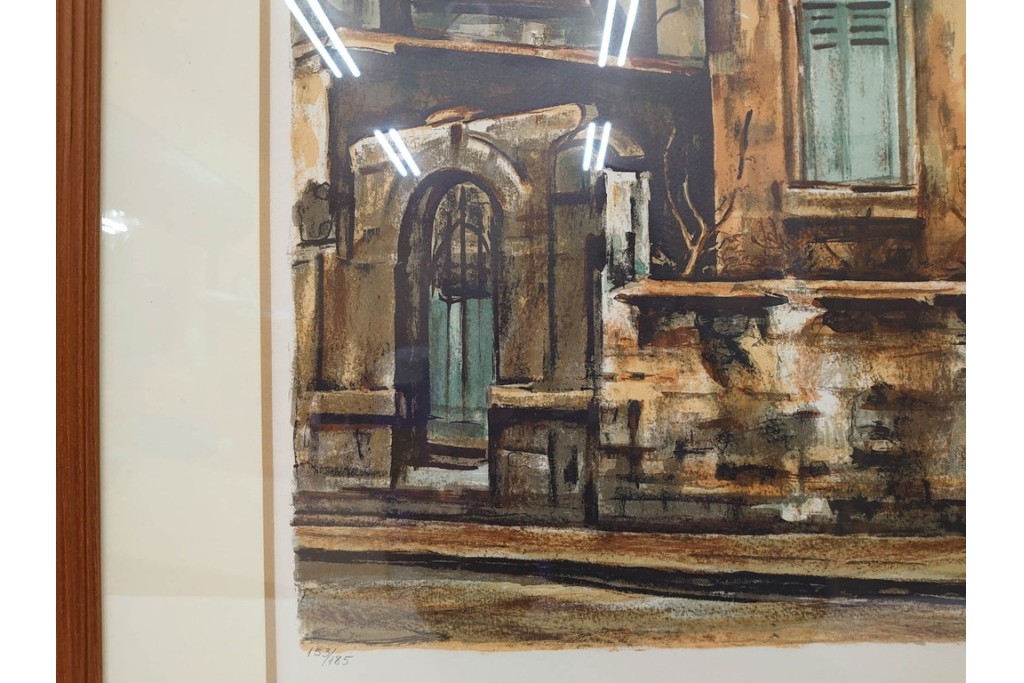 真作　サイン入り　荻須高徳　「クーバン(クーヴァン)」　153/185　修道院を描いたリトグラフ　外箱付き　(R-086442)