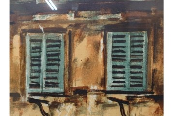 真作　サイン入り　荻須高徳　「クーバン(クーヴァン)」　153/185　修道院を描いたリトグラフ　外箱付き　(R-086442)