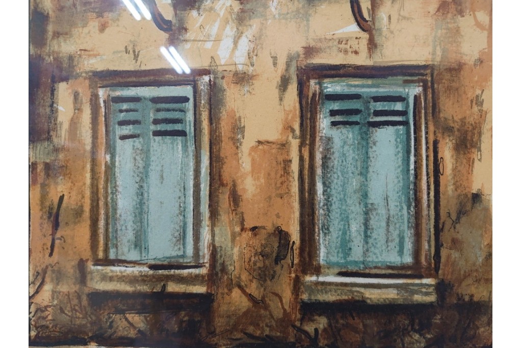 真作　サイン入り　荻須高徳　「クーバン(クーヴァン)」　153/185　修道院を描いたリトグラフ　外箱付き　(R-086442)