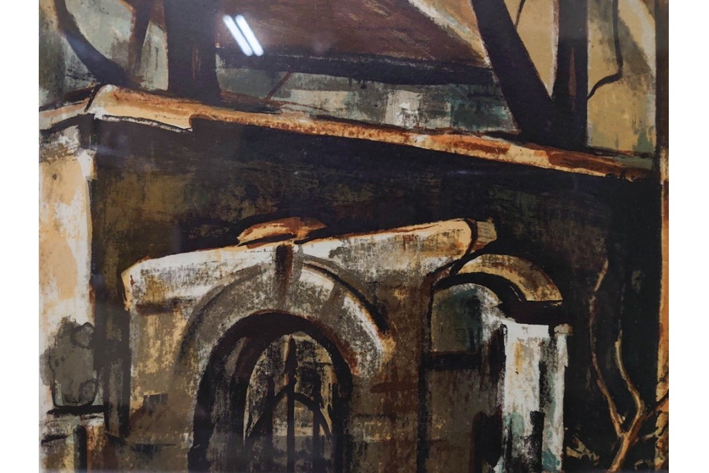 真作　サイン入り　荻須高徳　「クーバン(クーヴァン)」　153/185　修道院を描いたリトグラフ　外箱付き　(R-086442)