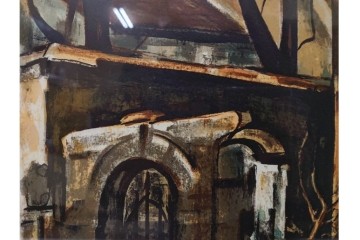 真作　サイン入り　荻須高徳　「クーバン(クーヴァン)」　153/185　修道院を描いたリトグラフ　外箱付き　(R-086442)