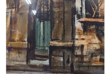 真作　サイン入り　荻須高徳　「クーバン(クーヴァン)」　153/185　修道院を描いたリトグラフ　外箱付き　(R-086442)