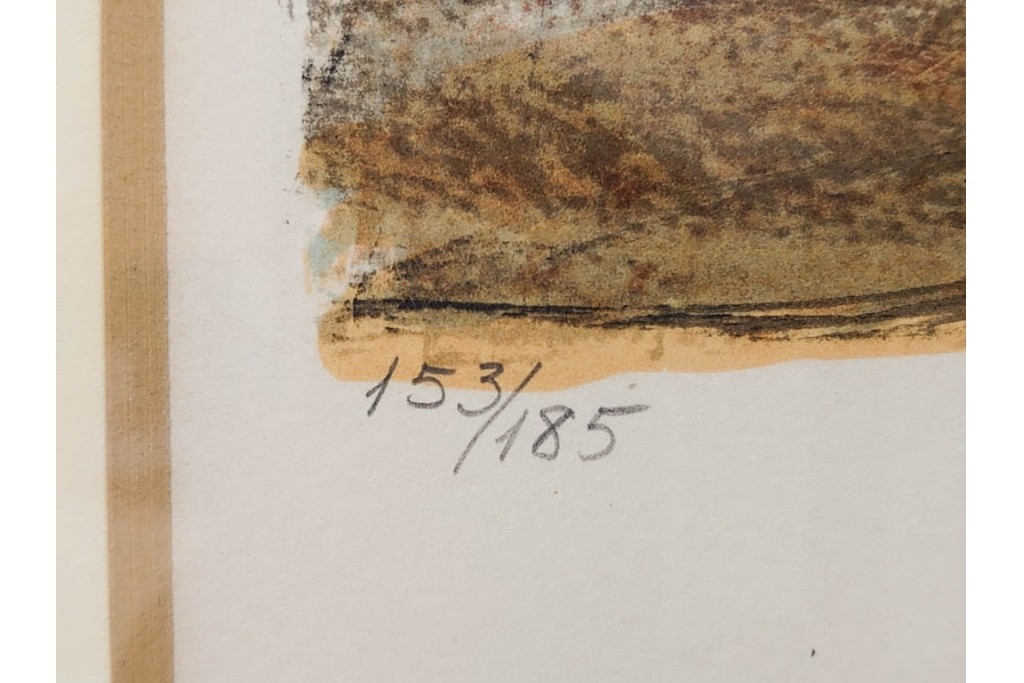 真作　サイン入り　荻須高徳　「クーバン(クーヴァン)」　153/185　修道院を描いたリトグラフ　外箱付き　(R-086442)