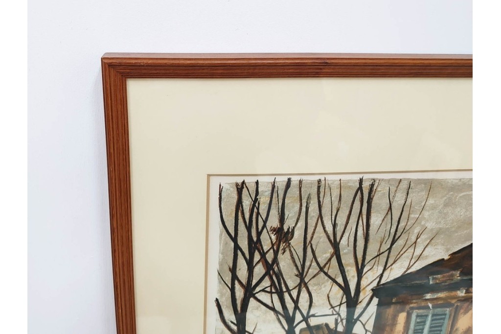 真作　サイン入り　荻須高徳　「クーバン(クーヴァン)」　153/185　修道院を描いたリトグラフ　外箱付き　(R-086442)