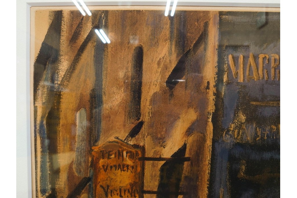 真作　サイン入り　荻須高徳　「パリの街角」?　90/100　街の一角を切り取ったリトグラフ　外箱付き　(R-086443)