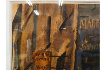 真作　サイン入り　荻須高徳　「パリの街角」?　90/100　街の一角を切り取ったリトグラフ　外箱付き　(R-086443)