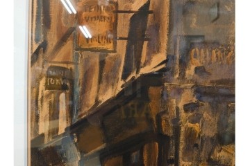 真作　サイン入り　荻須高徳　「パリの街角」?　90/100　街の一角を切り取ったリトグラフ　外箱付き　(R-086443)