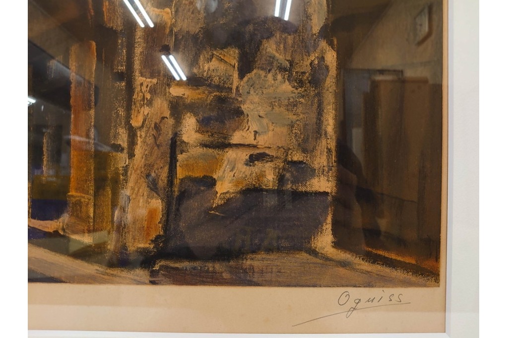 真作　サイン入り　荻須高徳　「パリの街角」?　90/100　街の一角を切り取ったリトグラフ　外箱付き　(R-086443)