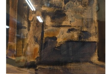 真作　サイン入り　荻須高徳　「パリの街角」?　90/100　街の一角を切り取ったリトグラフ　外箱付き　(R-086443)