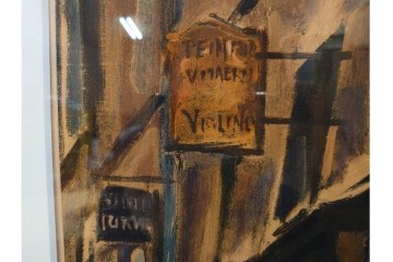 真作　サイン入り　荻須高徳　「パリの街角」?　90/100　街の一角を切り取ったリトグラフ　外箱付き　(R-086443)