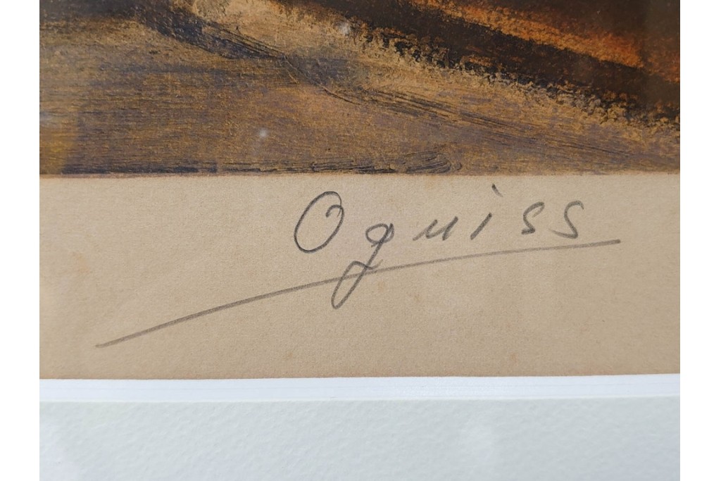 真作　サイン入り　荻須高徳　「パリの街角」?　90/100　街の一角を切り取ったリトグラフ　外箱付き　(R-086443)