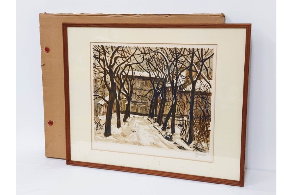 真作　サイン入り　荻須高徳　「雪景色」　EA版　冬の静けさが伝わってくるリトグラフ　外箱付き　(R-086444)