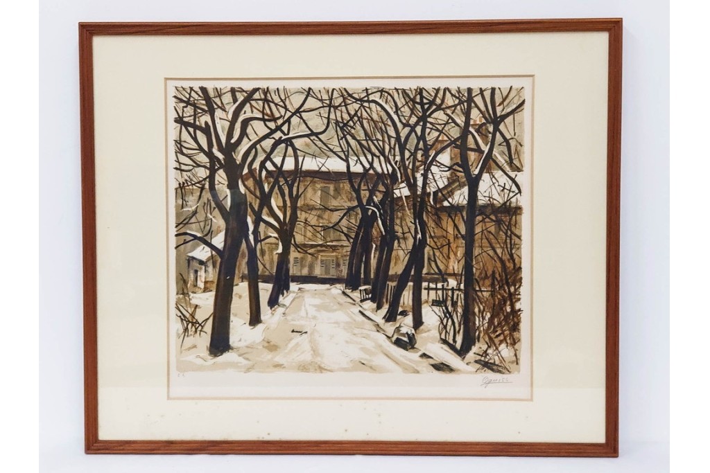 真作　サイン入り　荻須高徳　「雪景色」　EA版　冬の静けさが伝わってくるリトグラフ　外箱付き　(R-086444)