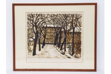 真作　サイン入り　荻須高徳　「雪景色」　EA版　冬の静けさが伝わってくるリトグラフ　外箱付き　(R-086444)