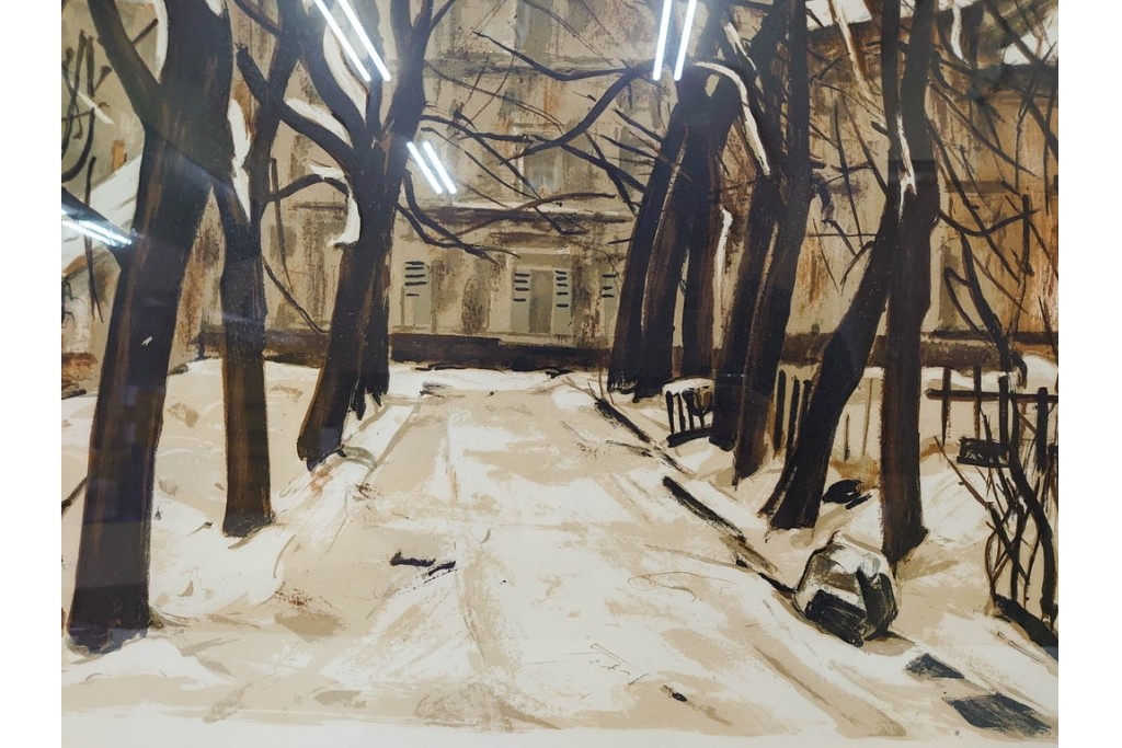 真作　サイン入り　荻須高徳　「雪景色」　EA版　冬の静けさが伝わってくるリトグラフ　外箱付き　(R-086444)