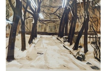 真作　サイン入り　荻須高徳　「雪景色」　EA版　冬の静けさが伝わってくるリトグラフ　外箱付き　(R-086444)