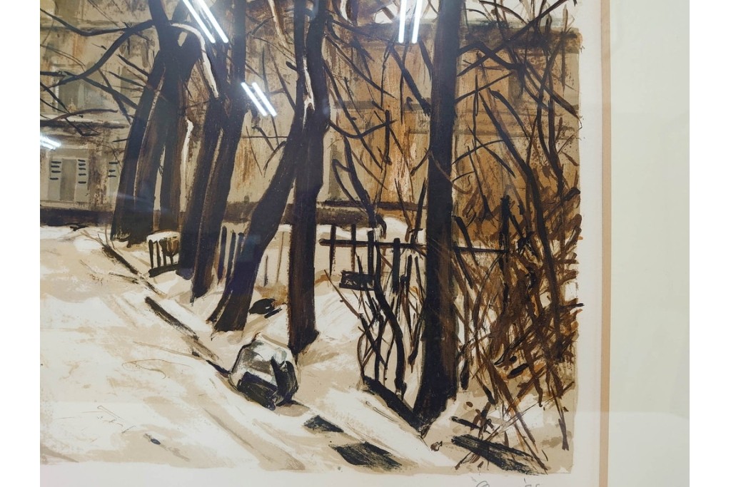 真作　サイン入り　荻須高徳　「雪景色」　EA版　冬の静けさが伝わってくるリトグラフ　外箱付き　(R-086444)