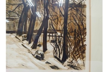 真作　サイン入り　荻須高徳　「雪景色」　EA版　冬の静けさが伝わってくるリトグラフ　外箱付き　(R-086444)