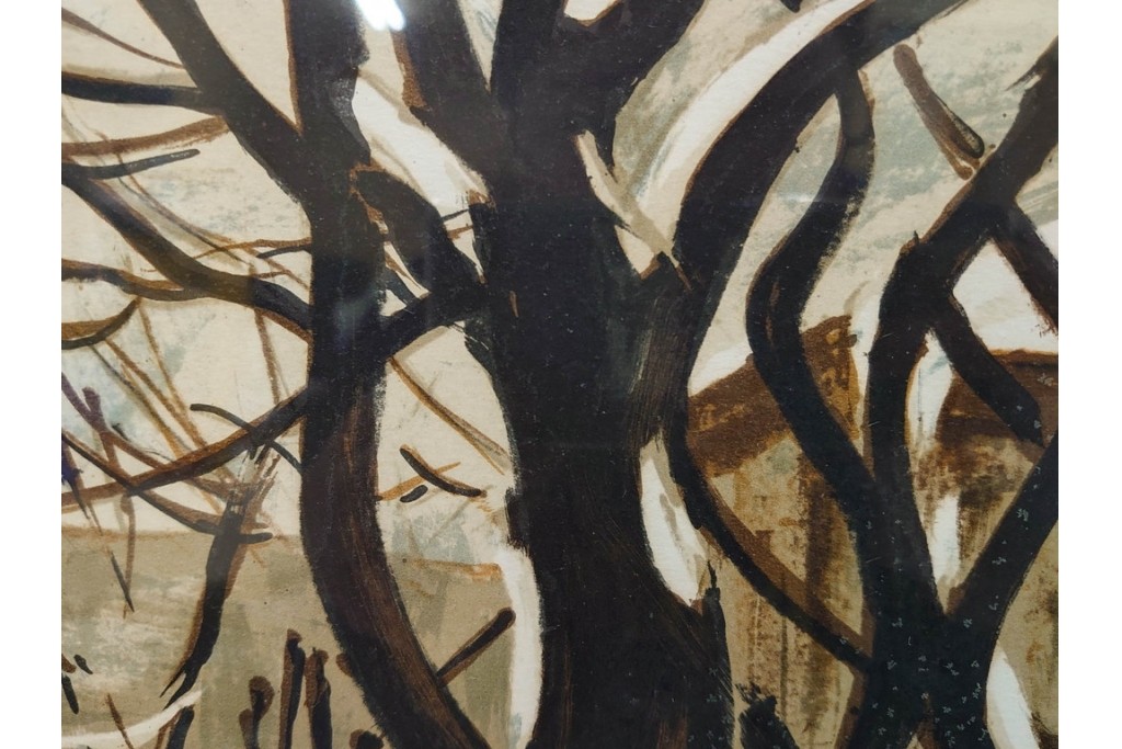 真作　サイン入り　荻須高徳　「雪景色」　EA版　冬の静けさが伝わってくるリトグラフ　外箱付き　(R-086444)