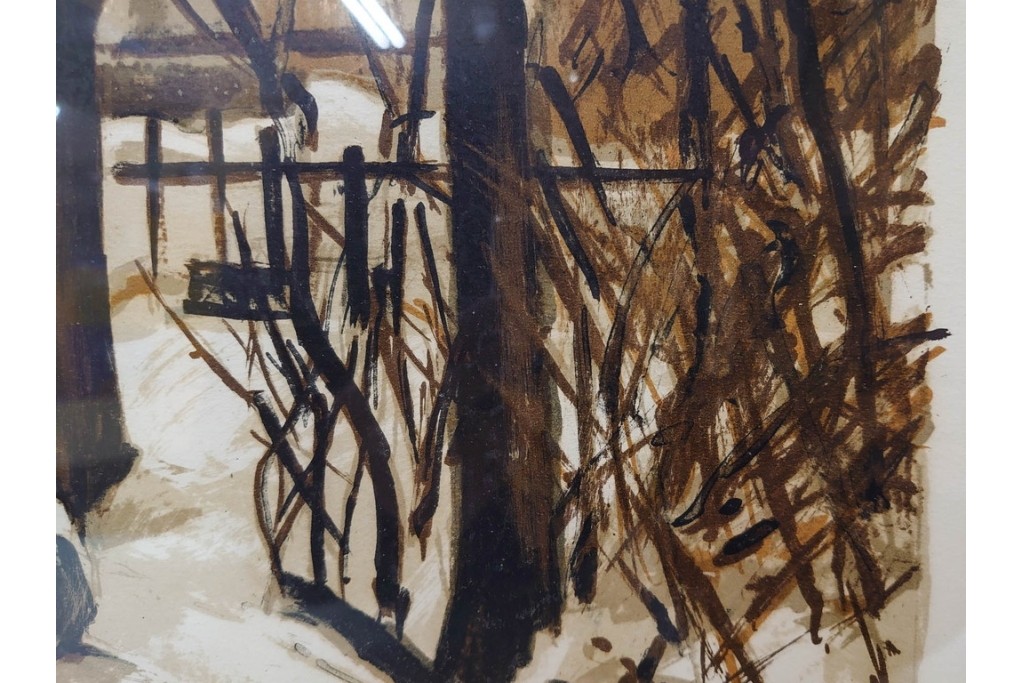 真作　サイン入り　荻須高徳　「雪景色」　EA版　冬の静けさが伝わってくるリトグラフ　外箱付き　(R-086444)