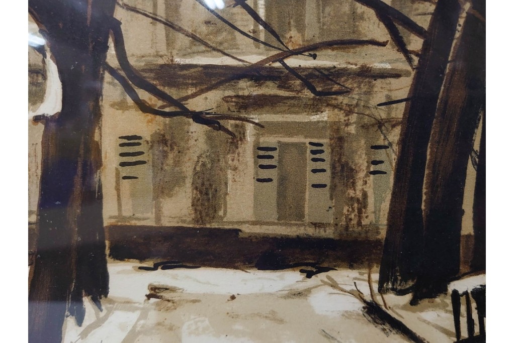 真作　サイン入り　荻須高徳　「雪景色」　EA版　冬の静けさが伝わってくるリトグラフ　外箱付き　(R-086444)