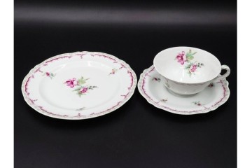 フランス　LIMOGES(リモージュ)　Georges Boyer(ジョルジュ・ボワイエ)　ピンクの花模様が可憐なトリオ5客セット　(R-086445)