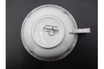 フランス　LIMOGES(リモージュ)　Georges Boyer(ジョルジュ・ボワイエ)　ピンクの花模様が可憐なトリオ5客セット　(R-086445)