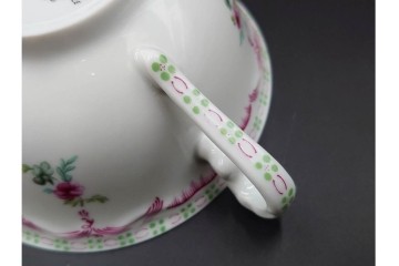 フランス　LIMOGES(リモージュ)　Georges Boyer(ジョルジュ・ボワイエ)　ピンクの花模様が可憐なトリオ5客セット　(R-086445)