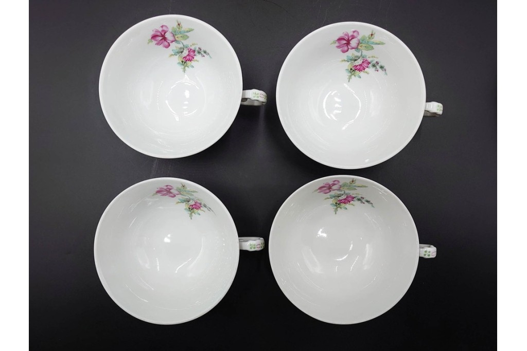 フランス　LIMOGES(リモージュ)　Georges Boyer(ジョルジュ・ボワイエ)　ピンクの花模様が可憐なトリオ5客セット　(R-086445)