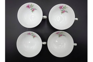 フランス　LIMOGES(リモージュ)　Georges Boyer(ジョルジュ・ボワイエ)　ピンクの花模様が可憐なトリオ5客セット　(R-086445)