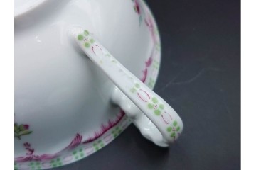 フランス　LIMOGES(リモージュ)　Georges Boyer(ジョルジュ・ボワイエ)　ピンクの花模様が可憐なトリオ5客セット　(R-086445)