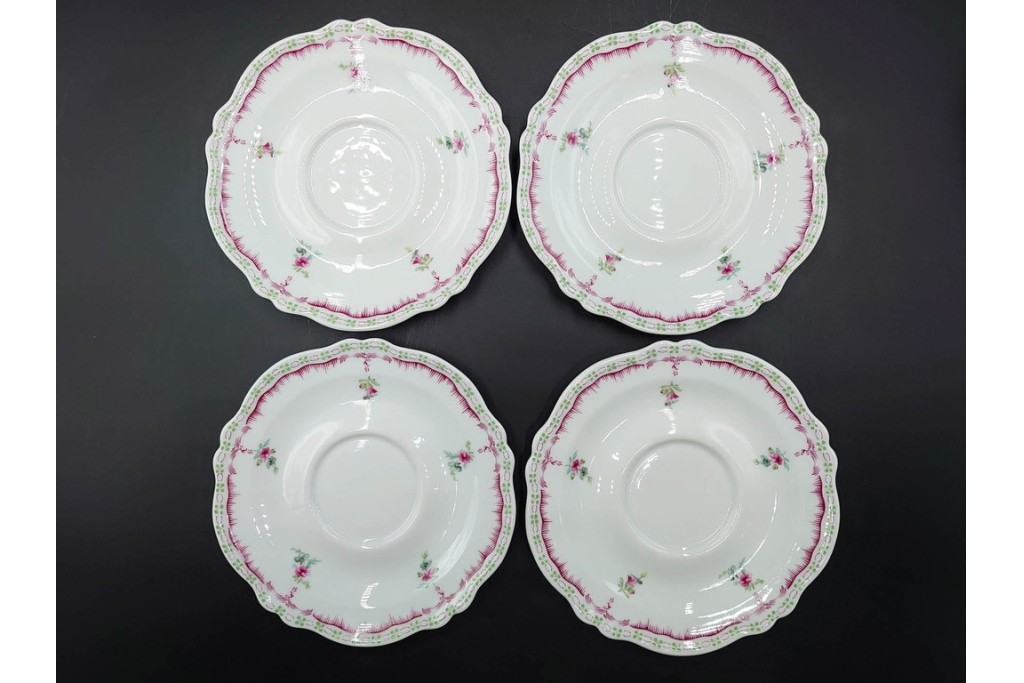 フランス　LIMOGES(リモージュ)　Georges Boyer(ジョルジュ・ボワイエ)　ピンクの花模様が可憐なトリオ5客セット　(R-086445)