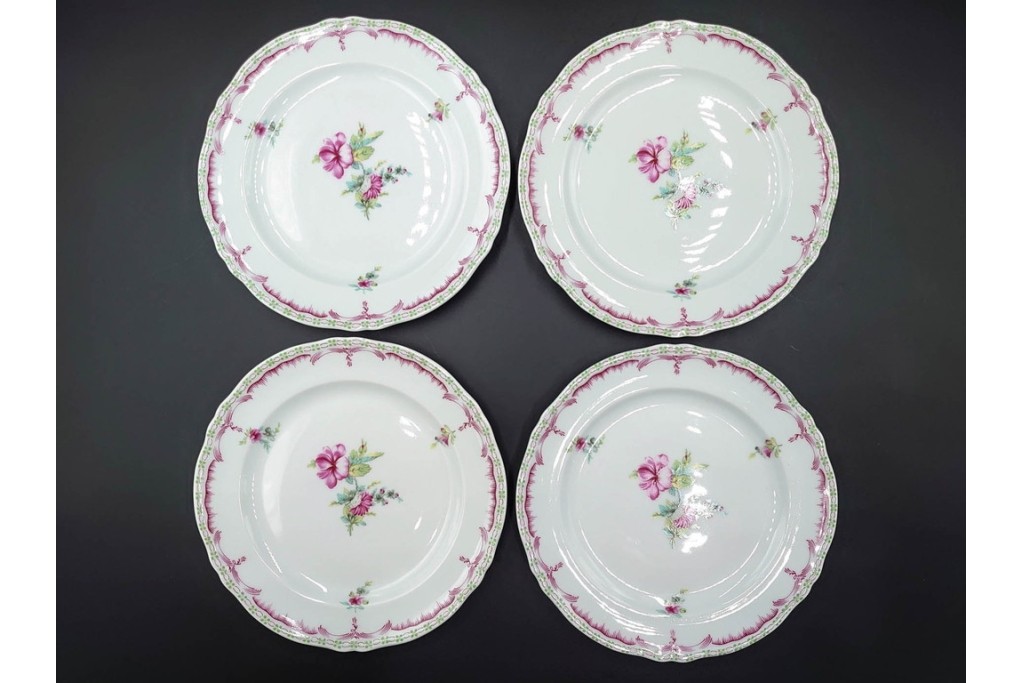 フランス　LIMOGES(リモージュ)　Georges Boyer(ジョルジュ・ボワイエ)　ピンクの花模様が可憐なトリオ5客セット　(R-086445)