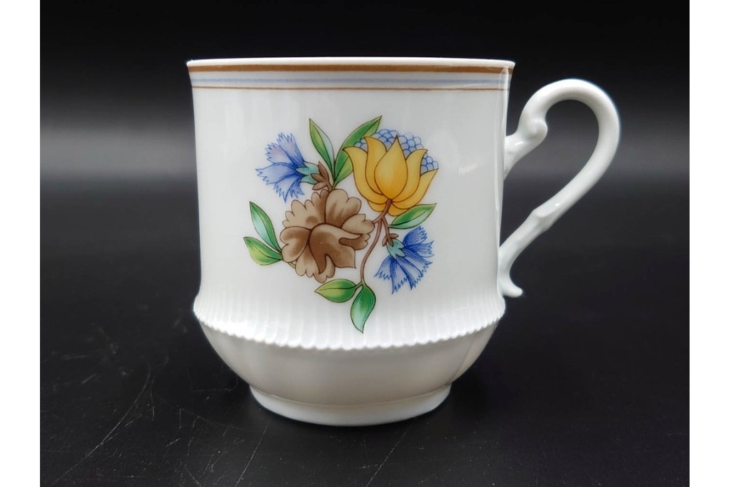 フランス　LIMOGES(リモージュ)　Haviland(アビランド)　Ruban(リュバン)　花模様とブルーのリボンが調和するトリオ3客セット　(R-086446)