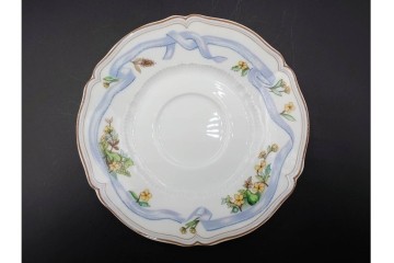 フランス　LIMOGES(リモージュ)　Haviland(アビランド)　Ruban(リュバン)　花模様とブルーのリボンが調和するトリオ3客セット　(R-086446)