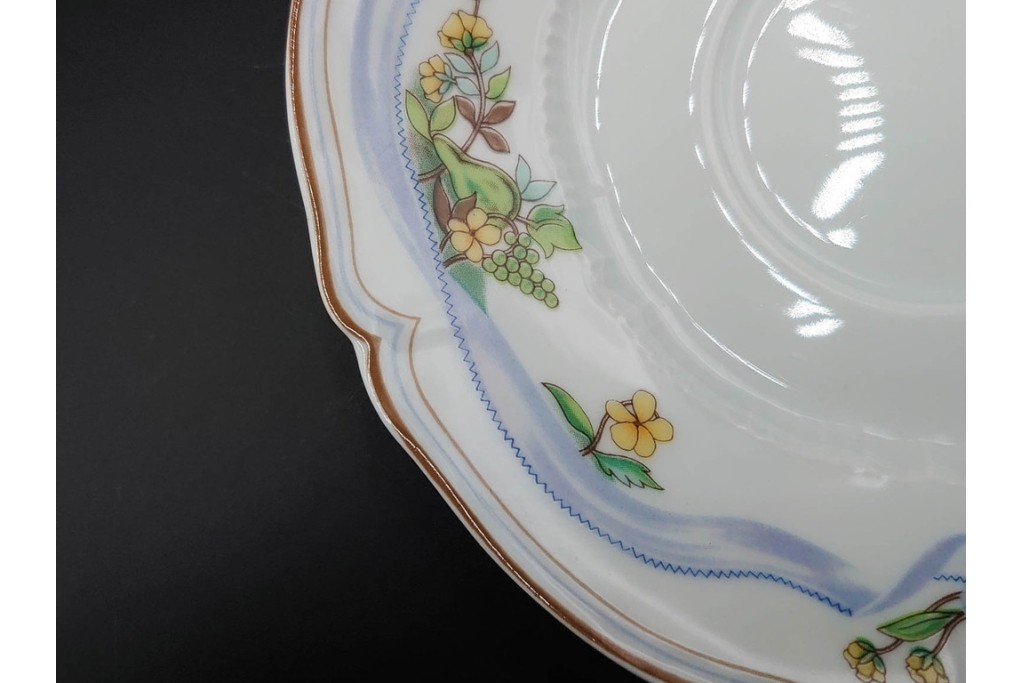 フランス　LIMOGES(リモージュ)　Haviland(アビランド)　Ruban(リュバン)　花模様とブルーのリボンが調和するトリオ3客セット　(R-086446)