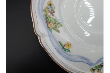 フランス　LIMOGES(リモージュ)　Haviland(アビランド)　Ruban(リュバン)　花模様とブルーのリボンが調和するトリオ3客セット　(R-086446)