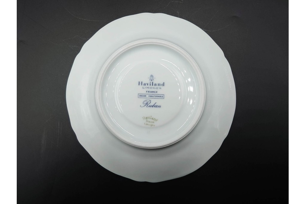 フランス　LIMOGES(リモージュ)　Haviland(アビランド)　Ruban(リュバン)　花模様とブルーのリボンが調和するトリオ3客セット　(R-086446)