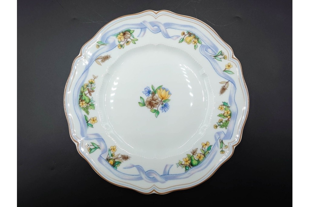 フランス　LIMOGES(リモージュ)　Haviland(アビランド)　Ruban(リュバン)　花模様とブルーのリボンが調和するトリオ3客セット　(R-086446)