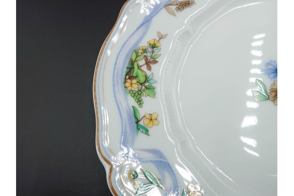 フランス　LIMOGES(リモージュ)　Haviland(アビランド)　Ruban(リュバン)　花模様とブルーのリボンが調和するトリオ3客セット　(R-086446)