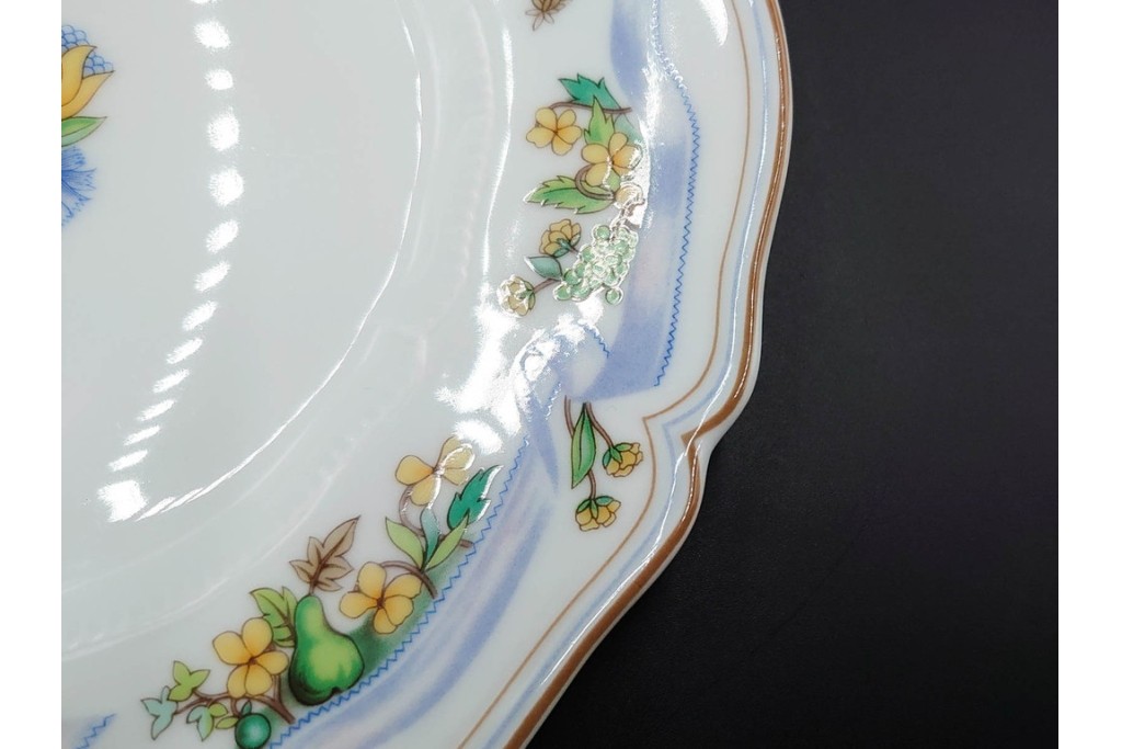 フランス　LIMOGES(リモージュ)　Haviland(アビランド)　Ruban(リュバン)　花模様とブルーのリボンが調和するトリオ3客セット　(R-086446)