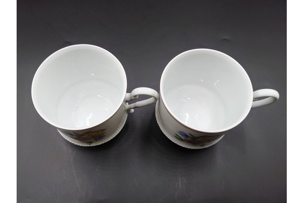 フランス　LIMOGES(リモージュ)　Haviland(アビランド)　Ruban(リュバン)　花模様とブルーのリボンが調和するトリオ3客セット　(R-086446)