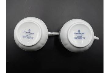 フランス　LIMOGES(リモージュ)　Haviland(アビランド)　Ruban(リュバン)　花模様とブルーのリボンが調和するトリオ3客セット　(R-086446)